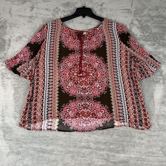 Live & Let Live Woman’s Plus Size 1X Tunic‎ Boho Artsy Top  Beads Bell Sleeves - Picture 1 of 10